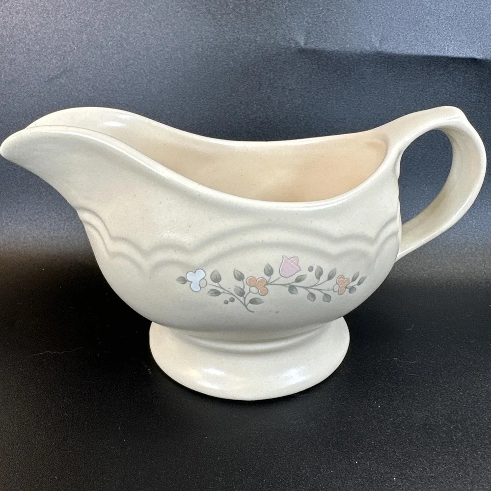 Vintage Pfaltzgraff Gravy Boat Discontinued Stoneware Floral Cottage Core